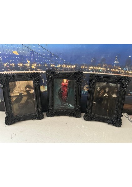 Siyah Vintage Dekoratif Tablo 3lü Set 20CM Özel El Yapımı modelleri