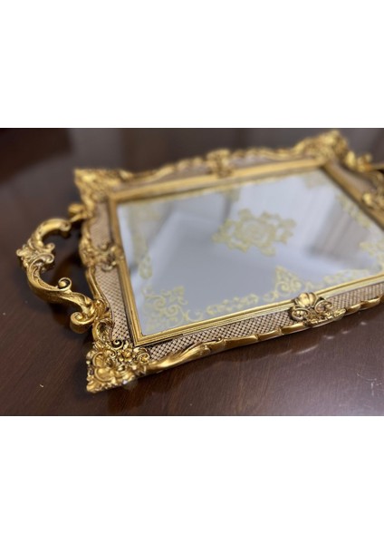 Tepsi Sunum Tepsi Şık Modern Kahverengi Tepsi Polyester Aynalı modelleri