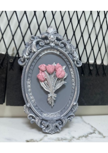 Gri Çiçekli Duvar Masa Tablosu 22CM fiyatları