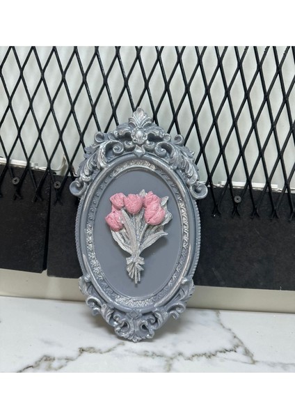 Gri Çiçekli Duvar Masa Tablosu 22CM modelleri