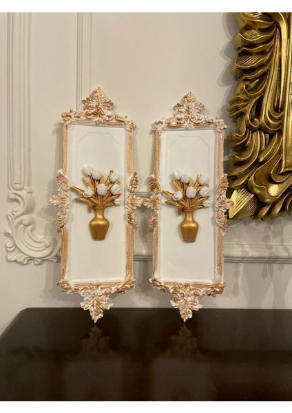 Dekoratif Duvar Tablosu Büyük Boy Beyaz 2 Li Set (46 cm )