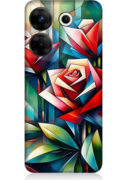 Tecno Camon 20 Pro 4g Uyumlu Soyut Origami Gül Deseni Desenli Silikon Kılıf