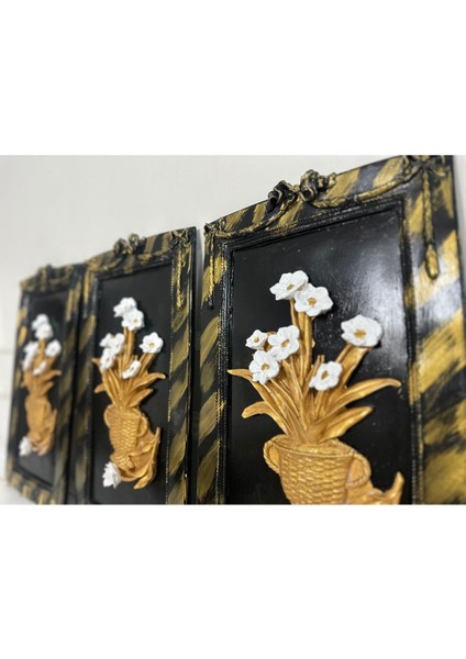 Çiçekli El Yapımı Büyük Tablo Set 50X33CM , Özel Tasarım 3lü Set modelleri