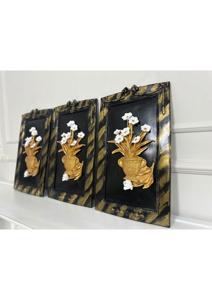 Çiçekli El Yapımı Büyük Tablo Set 50X33CM , Özel Tasarım 3lü Set fırsatları