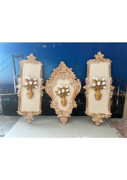 Çiçekli Duvar Tablo 3lü Set El Yapımı Tasarım