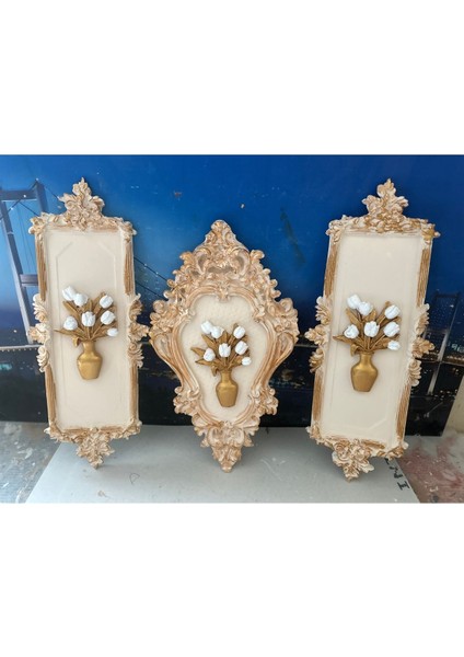 Çiçekli Duvar Tablo 3lü Set El Yapımı Tasarım modelleri