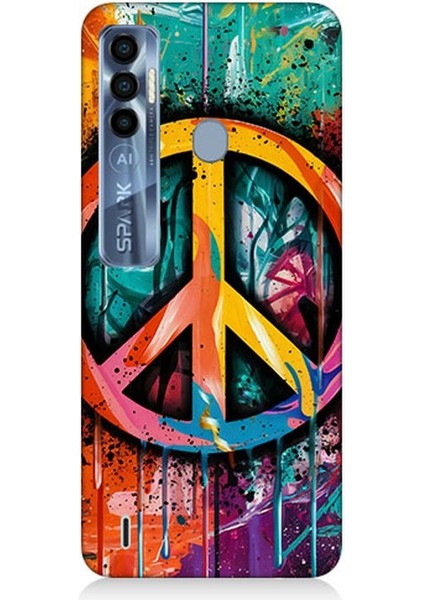 Tecno Spark 7 Pro Uyumlu Renkli Barış Işareti Desenli Silikon Kılıf