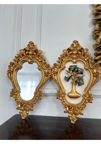 Çiçekli Dekoratif El Yapımı Tablo ve Ayna 2li Set 42CM modelleri