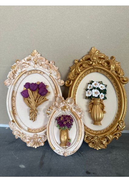 Çiçekli Dekoratif Duvar Tablosu 3 Lü Set modelleri