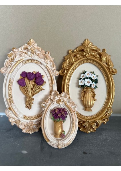 Çiçekli Dekoratif Duvar Tablosu 3 Lü Set fırsatları