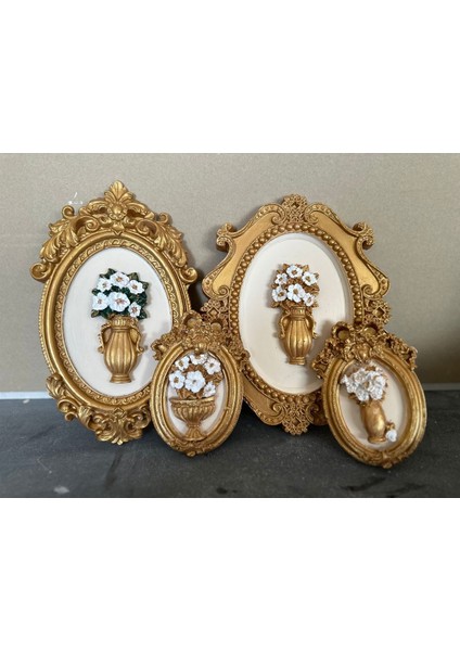 Çiçekli Dekoratif Duvar Tablosu 4lü Set El Yapımı