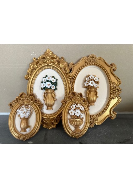 Çiçekli Dekoratif Duvar Tablosu 4lü Set El Yapımı modelleri