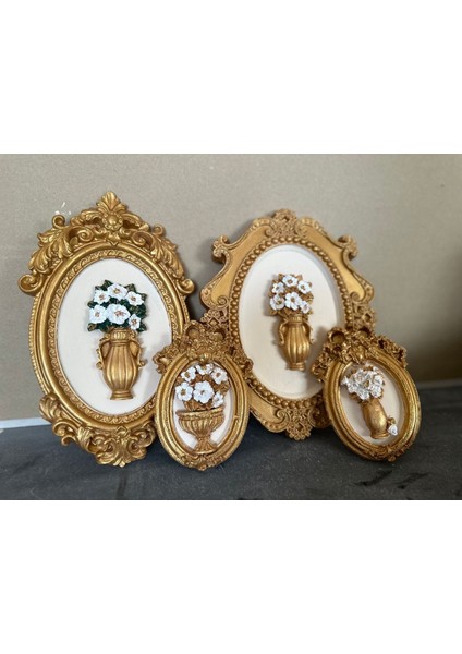 Çiçekli Dekoratif Duvar Tablosu 4lü Set El Yapımı fırsatları