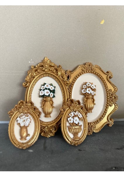 Çiçekli Dekoratif Duvar Tablosu 4lü Set El Yapımı indirimleri