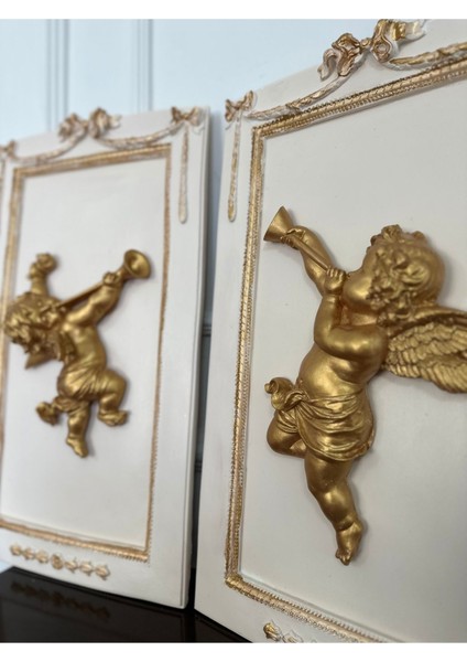 Modern Şık Tasarım 2 Li Melek Detaylı Duvar Tablosu Büyük Boy 50CM modelleri