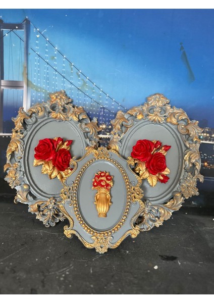 Çiçekli 3 Lü Duvar Tablo 3lü Set 33CM