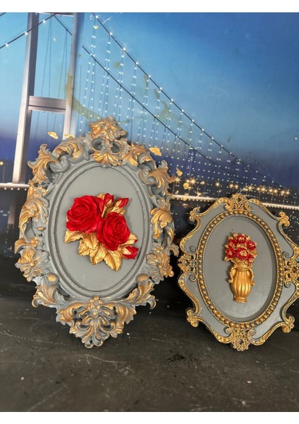 Çiçekli 3 Lü Duvar Tablo 3lü Set 33CM