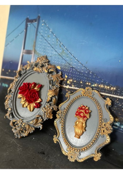 Çiçekli 3 Lü Duvar Tablo 3lü Set 33CM