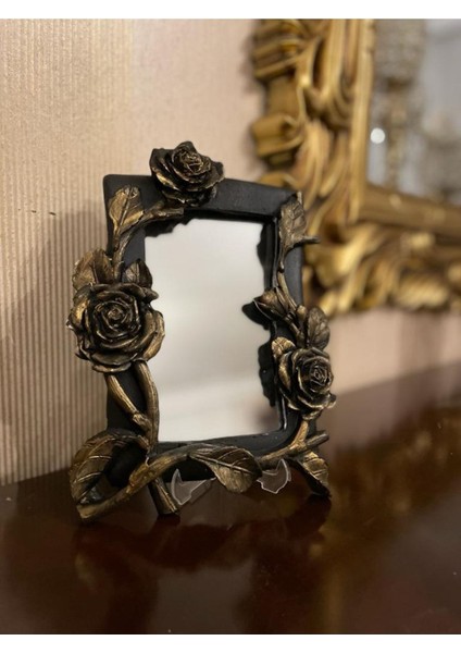Dekoratif Masa Duvar Aynası Özel Tasarım Gül Detaylı Kare Poliresin Ayna modelleri