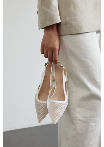 Beyaz Cilt File Detaylı Sivri Burun Kadın Topuklu Ayakkabı modelleri