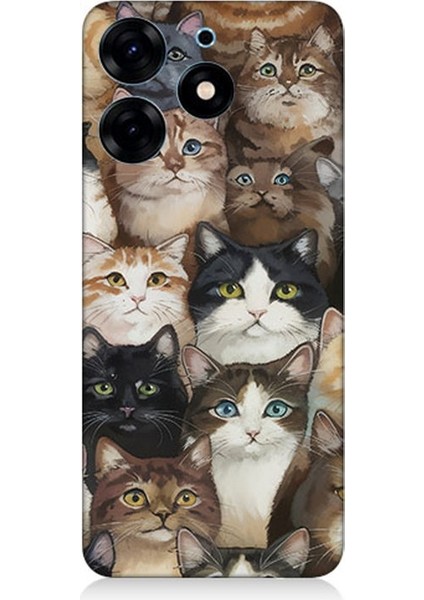 Tecno Spark 10 Pro Uyumlu Kedi Kalabalığında Kaos Desenli Silikon Kılıf