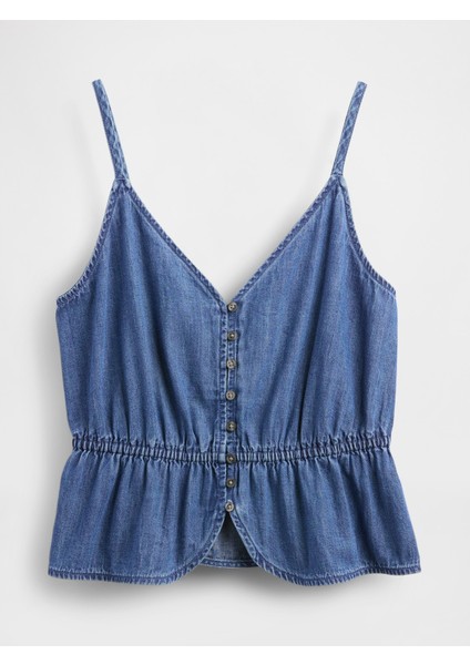 Kadın Denim Mavi Denim Peplum Cami