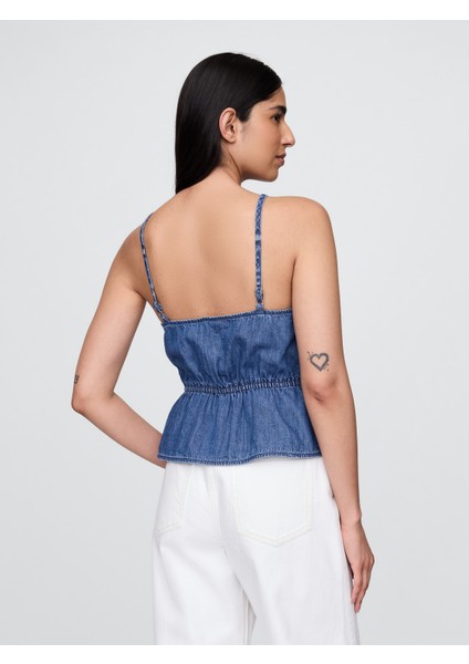 Kadın Denim Mavi Denim Peplum Cami