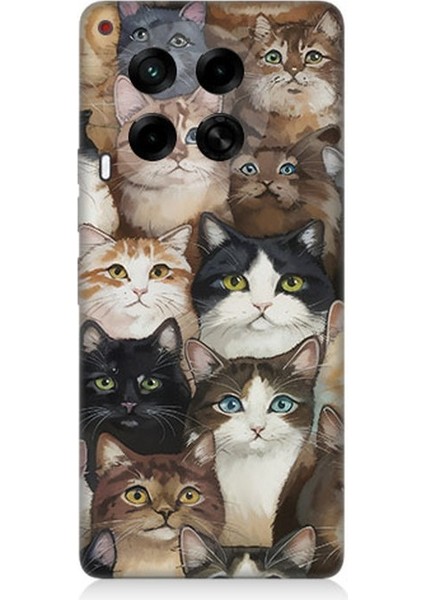 Tecno Camon 30 Uyumlu Kedi Kalabalığında Kaos Desenli Silikon Kılıf