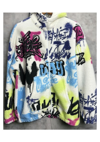 Renkli Fermuarlı Sweatshirt Beyaz
