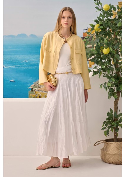 Modal Crop Ceket Soft Sarı
