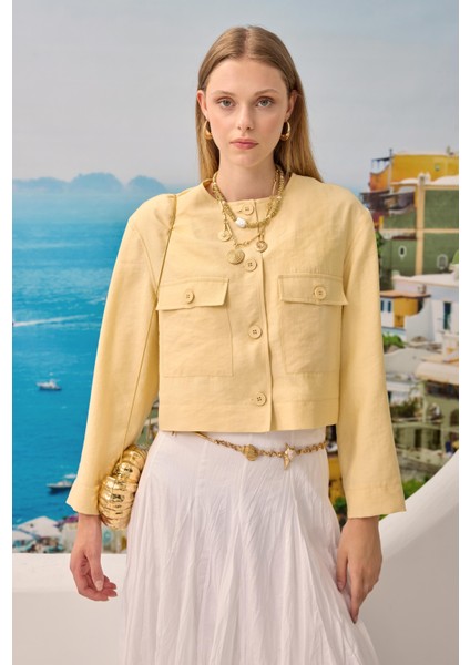 Modal Crop Ceket Soft Sarı