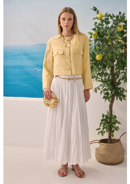 Modal Crop Ceket Soft Sarı