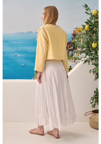 Modal Crop Ceket Soft Sarı