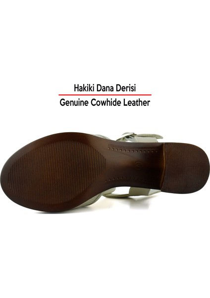 Elena Bej Hakiki Dana Derisi Önü Arkası Açık Delik Detaylı Kalın Topuklu Rahat Günlük Sandalet