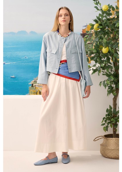 Modal Crop Ceket Bebe Mavi