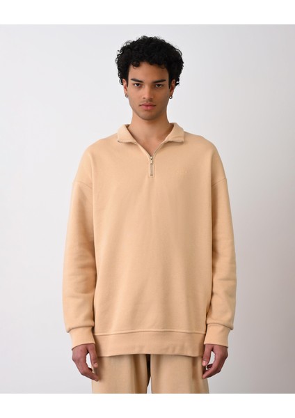 Yarım Fermuarlı Sweat Krem