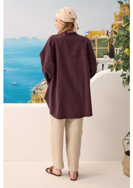 Pile Detaylı Gömlek Bordo