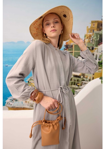 Uzun Müslin Gömlek Açık Gri