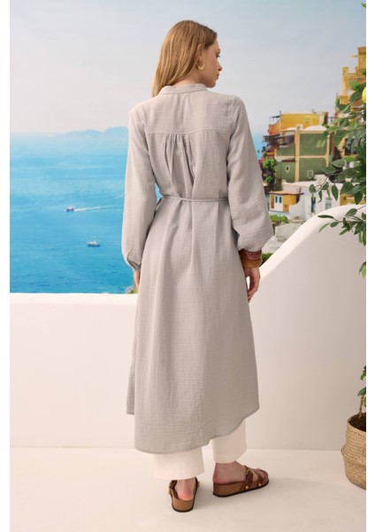 Uzun Müslin Gömlek Açık Gri fiyatları