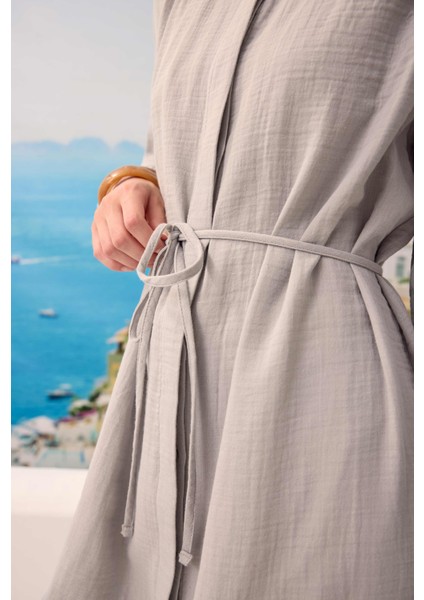 Uzun Müslin Gömlek Açık Gri modelleri