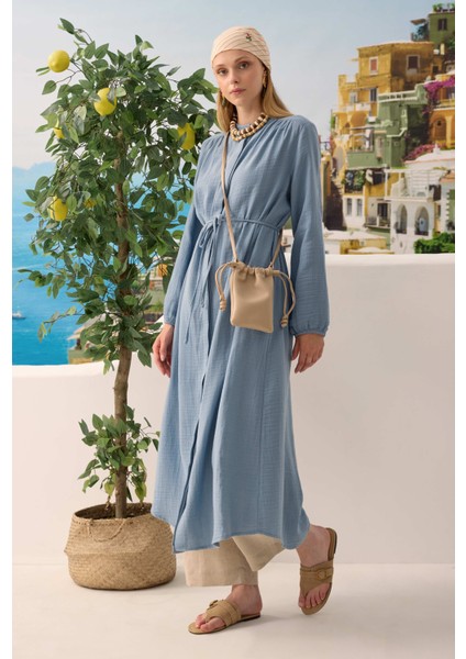 Uzun Müslin Gömlek Pastel Mavi fiyatları