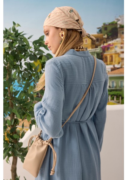 Uzun Müslin Gömlek Pastel Mavi modelleri