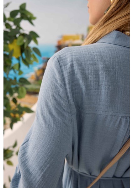 Uzun Müslin Gömlek Pastel Mavi fırsatları