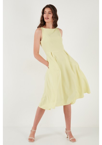 Bisiklet Yaka Regular Fit Cepli Pileli Midi Elbise Bayan Elbise 6051963