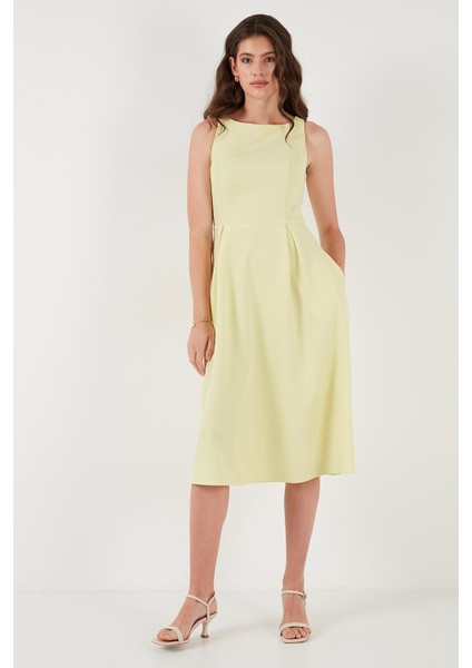 Bisiklet Yaka Regular Fit Cepli Pileli Midi Elbise Bayan Elbise 6051963