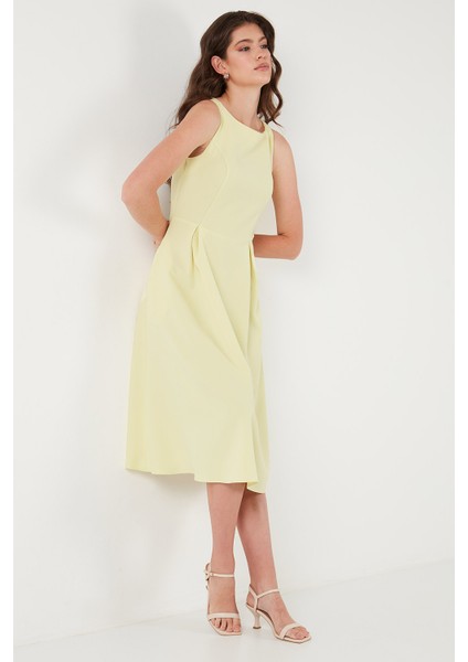 Bisiklet Yaka Regular Fit Cepli Pileli Midi Elbise Bayan Elbise 6051963