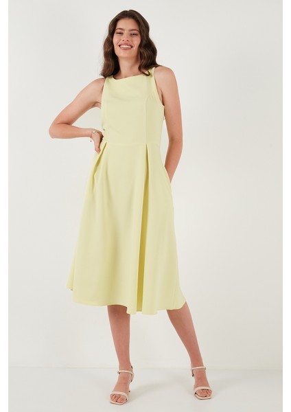 Bisiklet Yaka Regular Fit Cepli Pileli Midi Elbise Bayan Elbise 6051963