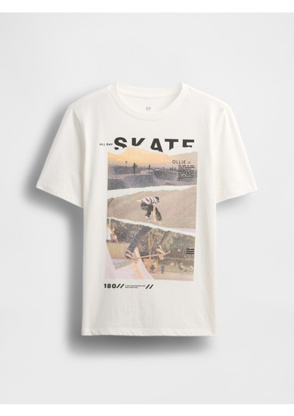 Erkek Çocuk Kırık Beyaz Kids Grafik T-Shirt