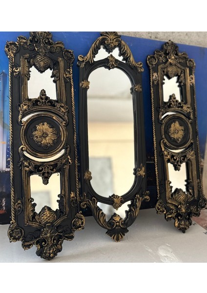 Modern Şık Tasarım Uzun Ayna 3lü Set Siyah El Yapımı Ayna 70CM