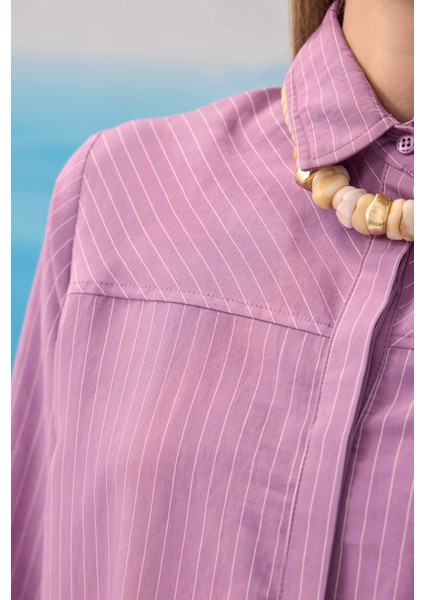 Robası Verev Çizgili Gömlek Leylak